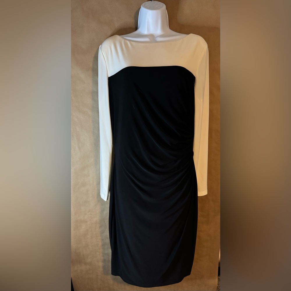 Ralph Lauren black and white color block long sleeve dress (14)